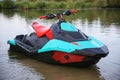 Sport personal watercraft on the lake close up