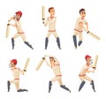 Sport players of cricket. Vector characters isolated