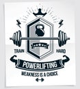 Sport popularization inspirational poster composed with barbell