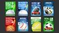 Sport Posters Set Vector. Golf, Baseball, Ice Hockey, Bowling, Basketball, Tennis, Soccer, Football. Event Announcement Royalty Free Stock Photo