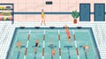 Sport professional swimming pool with lanes. People swim in public swimming pool vector illustration set. Man and woman Royalty Free Stock Photo