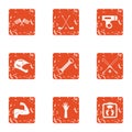 Sport race icons set, grunge style