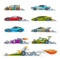 Sport Racing Cars Collection, Side View, Fast Motor Racing Bolids Vector Illustration Royalty Free Stock Photo