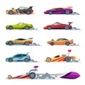 Sport Racing Cars Collection, Side View, Fast Motor Racing Modern and Retro Vehicles Vector Illustration Royalty Free Stock Photo
