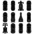 Sport and racing cars top view icons set , Car silhouettes Royalty Free Stock Photo