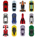 Sport and racing cars top view icons set