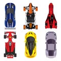 Sport and racing cars top view icons set on white background. vector illustration Royalty Free Stock Photo