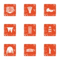 Sport rest day icons set, grunge style