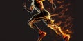 Sport. Runner. Side view of a jogger legs with the power on black, Fire and energy Royalty Free Stock Photo