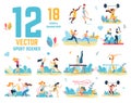 Sport Scenes Vector Set with People Characters