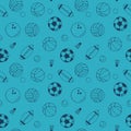 sport seamless pattern. balls hand drawn doodle. , scandinavian, nordic, minimalism, monochrome. sports equipment, game Royalty Free Stock Photo