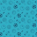 sport seamless pattern. balls hand drawn doodle. vector, scandinavian, nordic, minimalism, monochrome. sports equipment Royalty Free Stock Photo