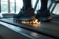 sport shoe with fire on treadmill in fitness center