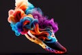 sport shoes with magical colourful smoke floating and dancing above the ground