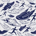 Sport Shoes, Running Man Background, Seamles Pattern, Sport Icon Royalty Free Stock Photo