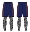 Sport Shorts with Camouflage compression tights design vector template, basketball shorts concept with front and back view for Royalty Free Stock Photo