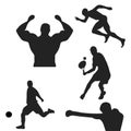 Sport - silhouette. Bodybuilder, boxer, tennis player, soccer player, workout, running.