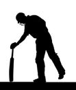 Sport Silhouette - Cricket Batsman Checking Pitch