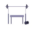 Sport simulator bench press rack, gym equipment heavy barbell for power workout.