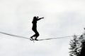 Sport of slacklining betwen rocks