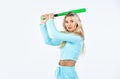 Sport and sportswear fashion. woman with baseball bat. i am a criminal. outdoor sport activity. full of energy. bat-and