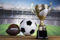 Sport stadium background, Trophy for champion Royalty Free Stock Photo