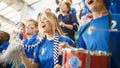 Sport Stadium Big Event: Beautiful Cheering Girl. Crowd of Fans with Painted Faces Cheer, Shout for