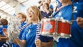 Sport Stadium Big Event: Beautiful Cheering Girl. Crowd of Fans with Painted Faces Cheer, Shout for