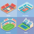 Sport stadium vector flat isometric icon set