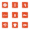 Sport standard icons set, grunge style