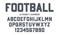 Sport style font. Football style font with lines inside. Athletic style letters and numbers for football kit
