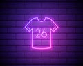 Sport style neon t-shirt. Sports shop advertisement design. Night bright neon sign, colorful billboard, light banner. Vector Royalty Free Stock Photo