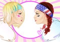 Sport style women set: two young beautiful girls in rugby style. Vector art design.