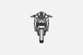 Sport superbike motorcycle silhouette front view hand drawn ink stamp vector illustration.