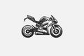 Sport superbike motorcycle silhouette side view hand drawn ink stamp vector illustration.