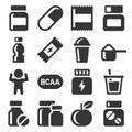 Sport Supplements Icons Set. Fitness Food on White Background. Vector