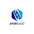 Sport symbol design, Fitness people icon vector logo, speed fitness, running, swimming, jumping logotype, hexagon people Royalty Free Stock Photo