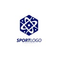 Sport symbol design, Fitness people icon vector logo, speed fitness, running, swimming, jumping logotype, hexagon people Royalty Free Stock Photo