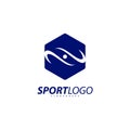 Sport symbol design, Fitness people icon vector logo, speed fitness, running, swimming, jumping logotype, hexagon people Royalty Free Stock Photo