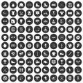 100 sport team icons set black circle Royalty Free Stock Photo