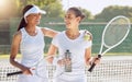 Sport, tennis support and women to start training, exercise and workout with a happy smile. Fitness, health and cardio
