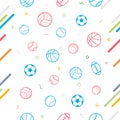 Sport theme seamless pattern background; football; baseball; vol Royalty Free Stock Photo