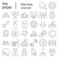 Sport thin line icon set, sport equipment symbols collection, vector sketches, logo illustrations, game signs linear