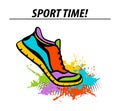 Sport time motivational colorful banner with sport running fitness sneaker Royalty Free Stock Photo