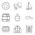 Sport training icons set, outline style Royalty Free Stock Photo