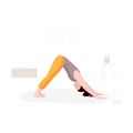 Sport training woman training yoga vector art. Girl home fitness flat illustration. People indoor activity. Isometric