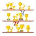 Award trophy cup. sports winners golden medal rewards vector flat pictures collection