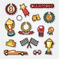 Sport Trophy Winner Stickers Set with Medals, Podium and Awards Royalty Free Stock Photo