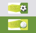 Sport vector business card football volleyball soccer competition background sportive equipment volley-ball on business