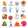 Sport clip art set with golf ball, billiards, bowling, checkers, protein can, first place medal, soccer goal